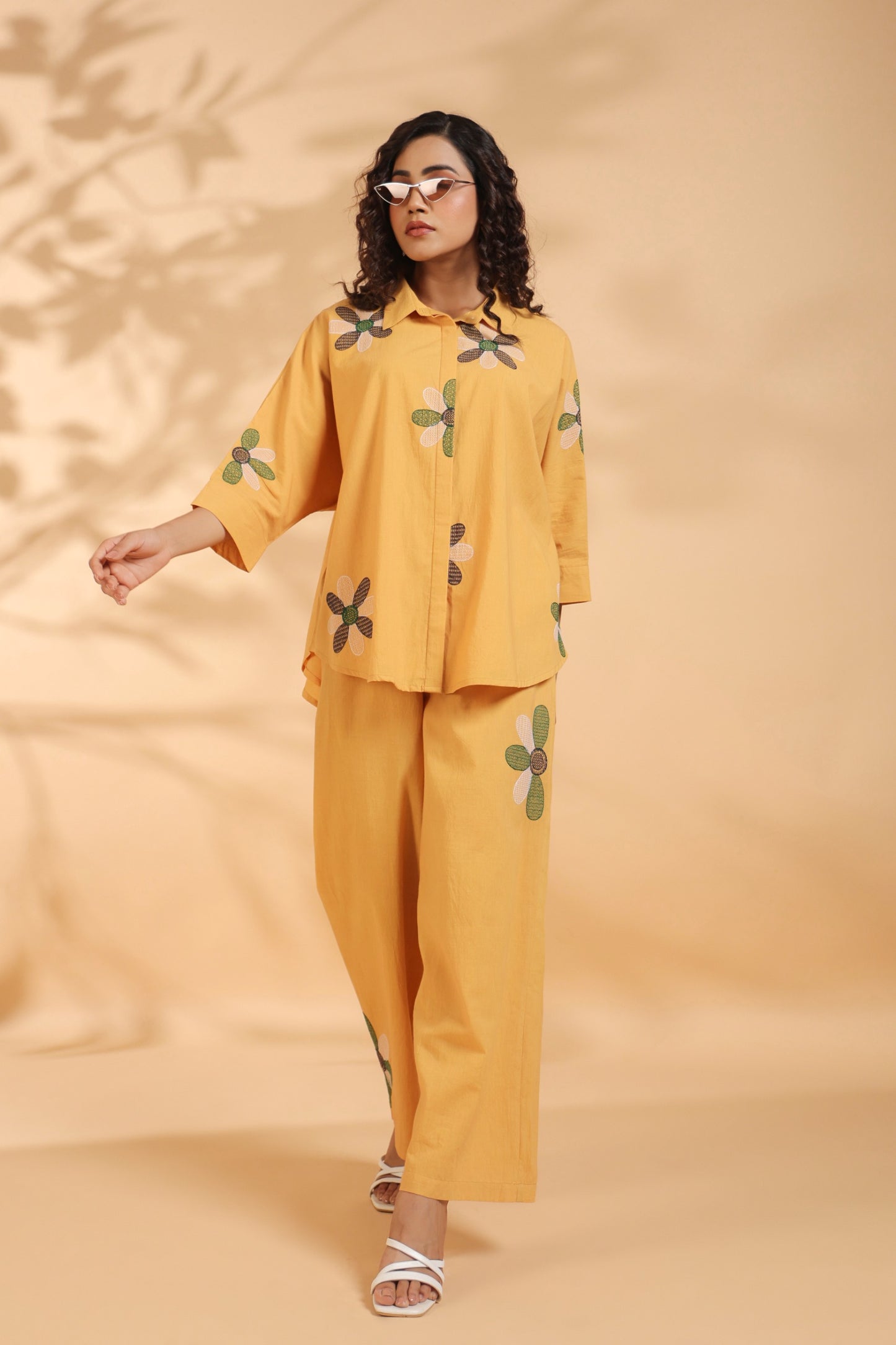 Mustard Floral Embroidered Co-ord Set