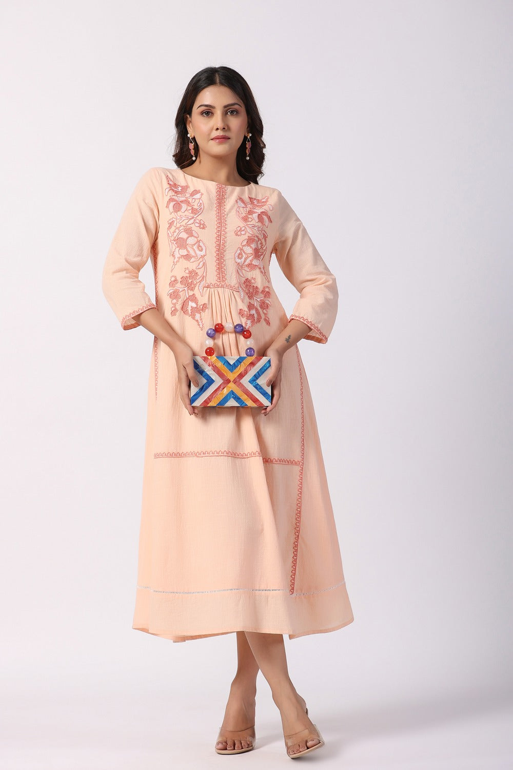 Blush Bloom Embroidered Tunic Dress