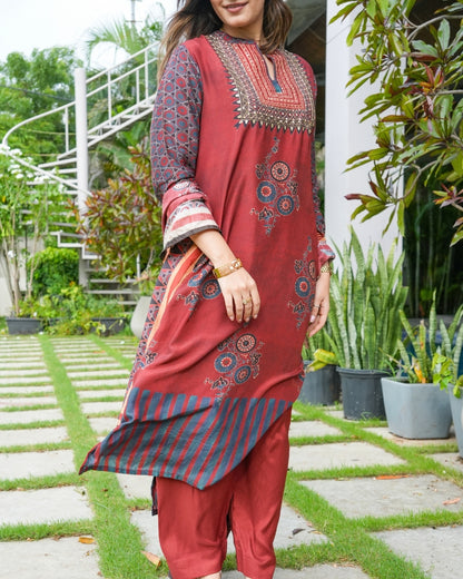 Marron Elegance – Muslin Kurta Set