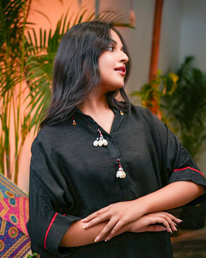 Elegant Handcrafted Black Kaftan Tunic