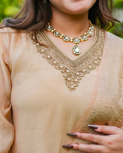 Golden Chanderi Silk Kurta Set