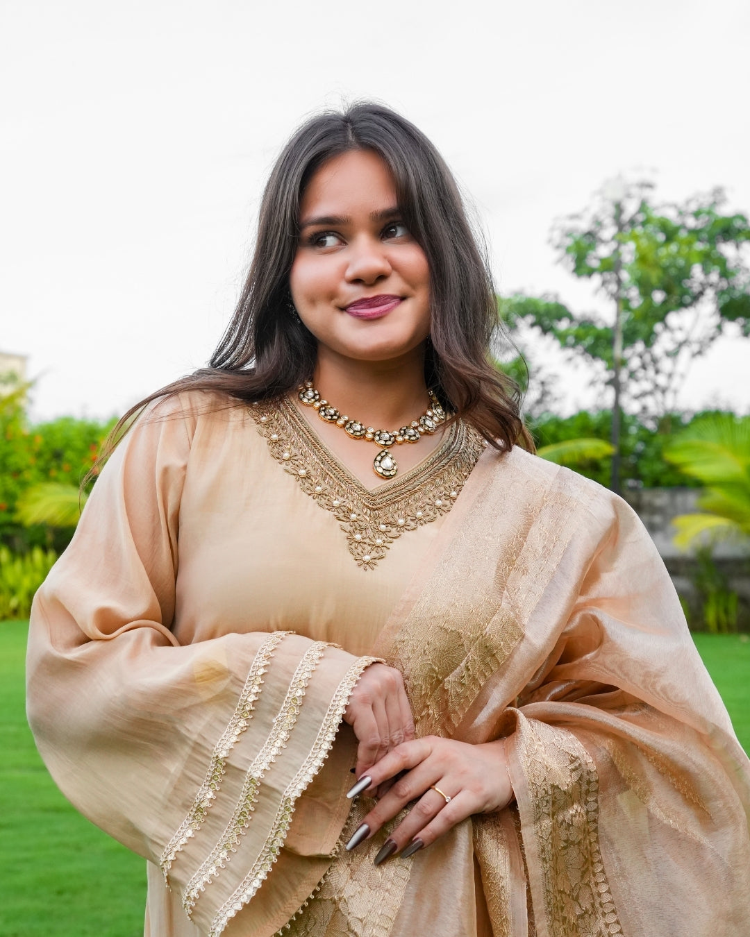 Golden Chanderi Silk Kurta Set