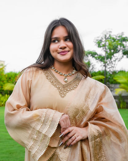 Golden Chanderi Silk Kurta Set