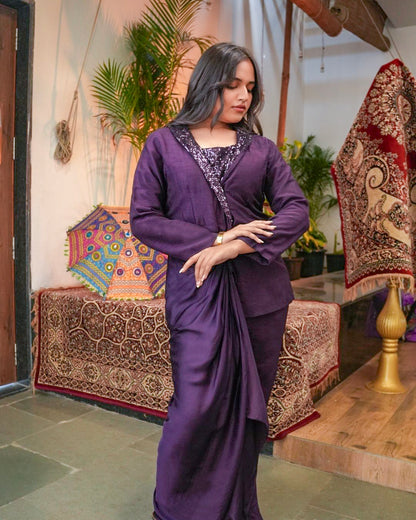 Deep Plum Fusion Draped Co-ord Set
