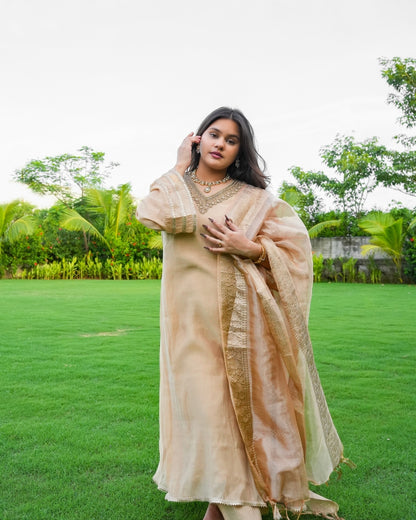 Golden Chanderi Silk Kurta Set