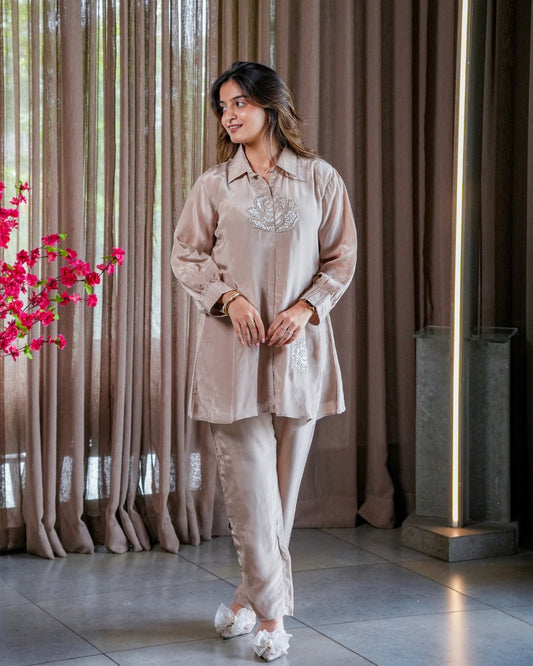Elena Mocha crape Co-Ord Set