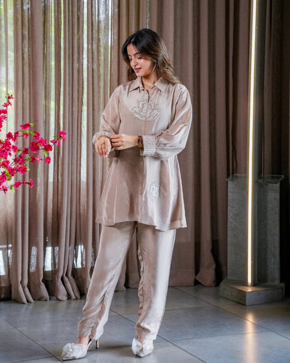 Elena Mocha crape Co-Ord Set
