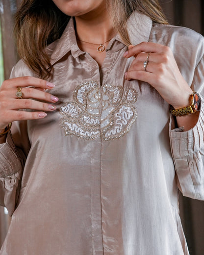 Elena Mocha crape Co-Ord Set