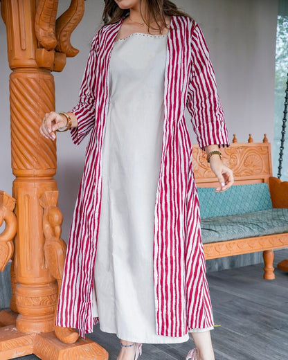 Riwaaz Striped Cotton Tunic & Shrug Set
