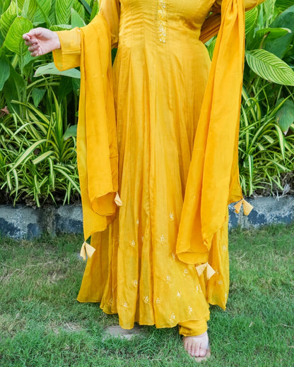 Mustard Yellow Anarkali Set