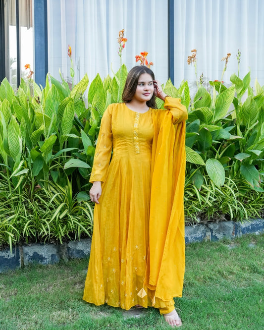 Mustard Yellow Anarkali Set