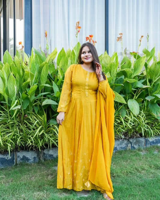 Mustard Yellow Anarkali Set