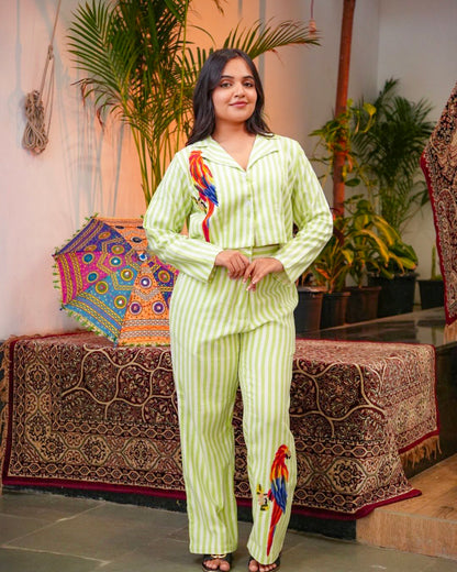 Tropical Parrot Embroidered Co-Ord Set