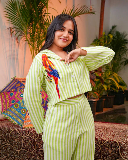 Tropical Parrot Embroidered Co-Ord Set