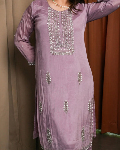 Lavender Pure Chinon Suit Set