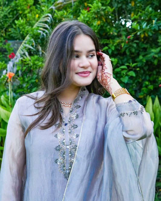 Grey Pure Tissue Kurta Set
