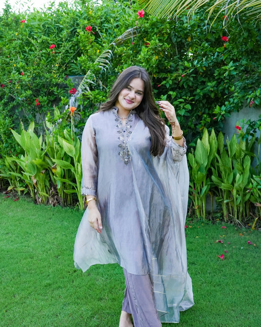 Grey Pure Tissue Kurta Set