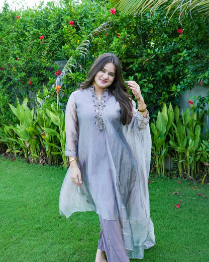 Grey Pure Tissue Kurta Set