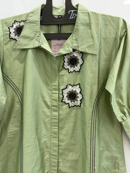 Mint Blossom Embellished Shirt Dress
