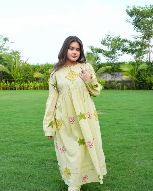 Pastel Lime Mul Cotton Kurta Set