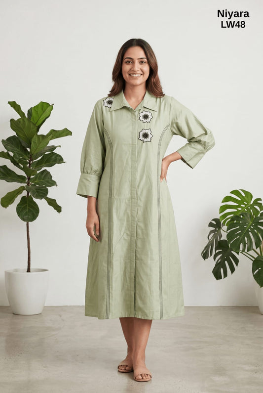 Mint Blossom Embellished Shirt Dress