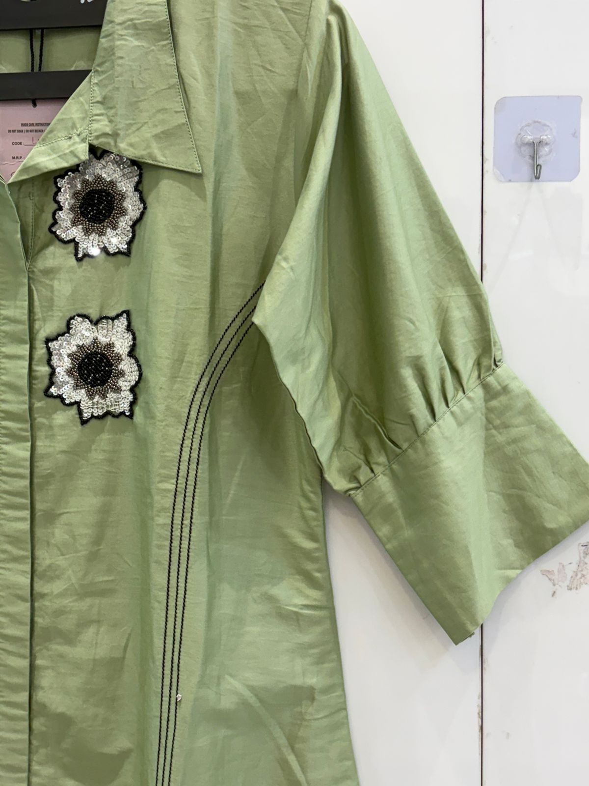 Mint Blossom Embellished Shirt Dress