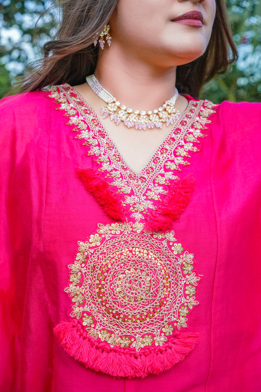 Embroidered Pink Kaftan Set