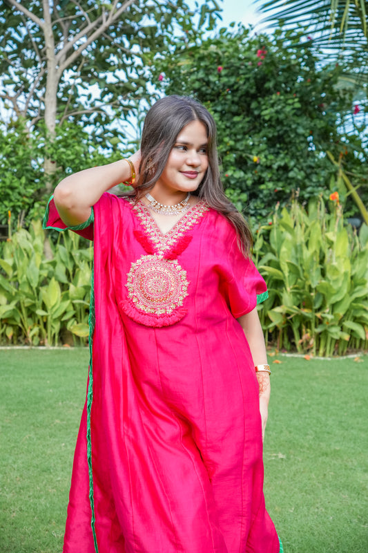Embroidered Pink Kaftan Set
