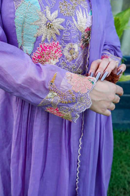 Mul Chanderi Embroidered Suit Set