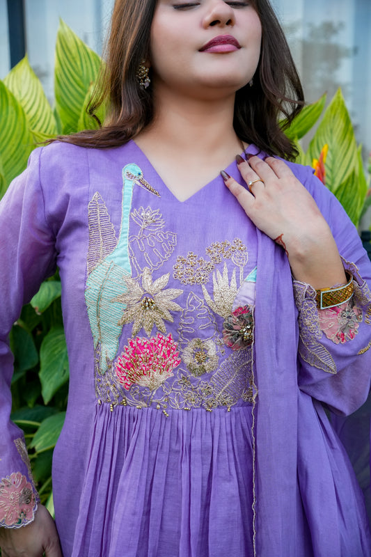 Mul Chanderi Embroidered Suit Set