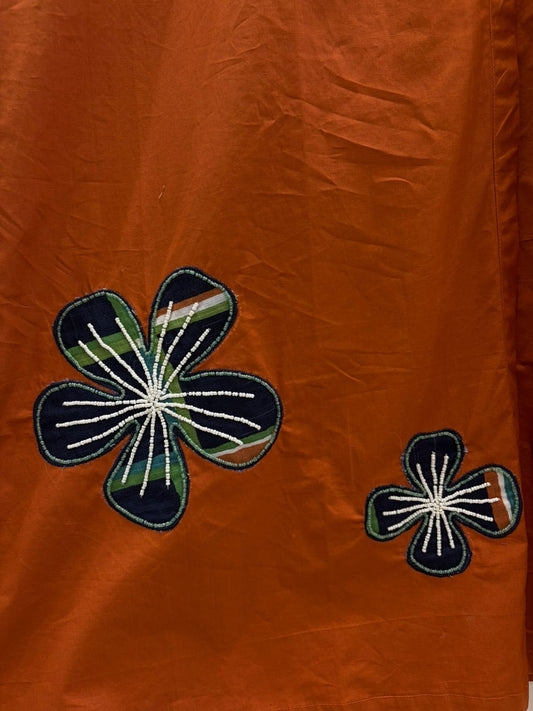 Rust Floral Appliqué Shirt Dress