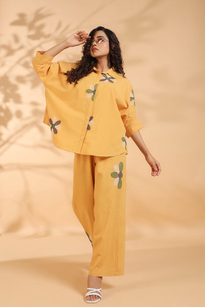Mustard Floral Embroidered Co-ord Set