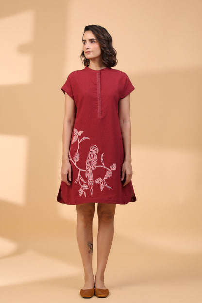 Maroon Parrot Embroidered Short Tunic