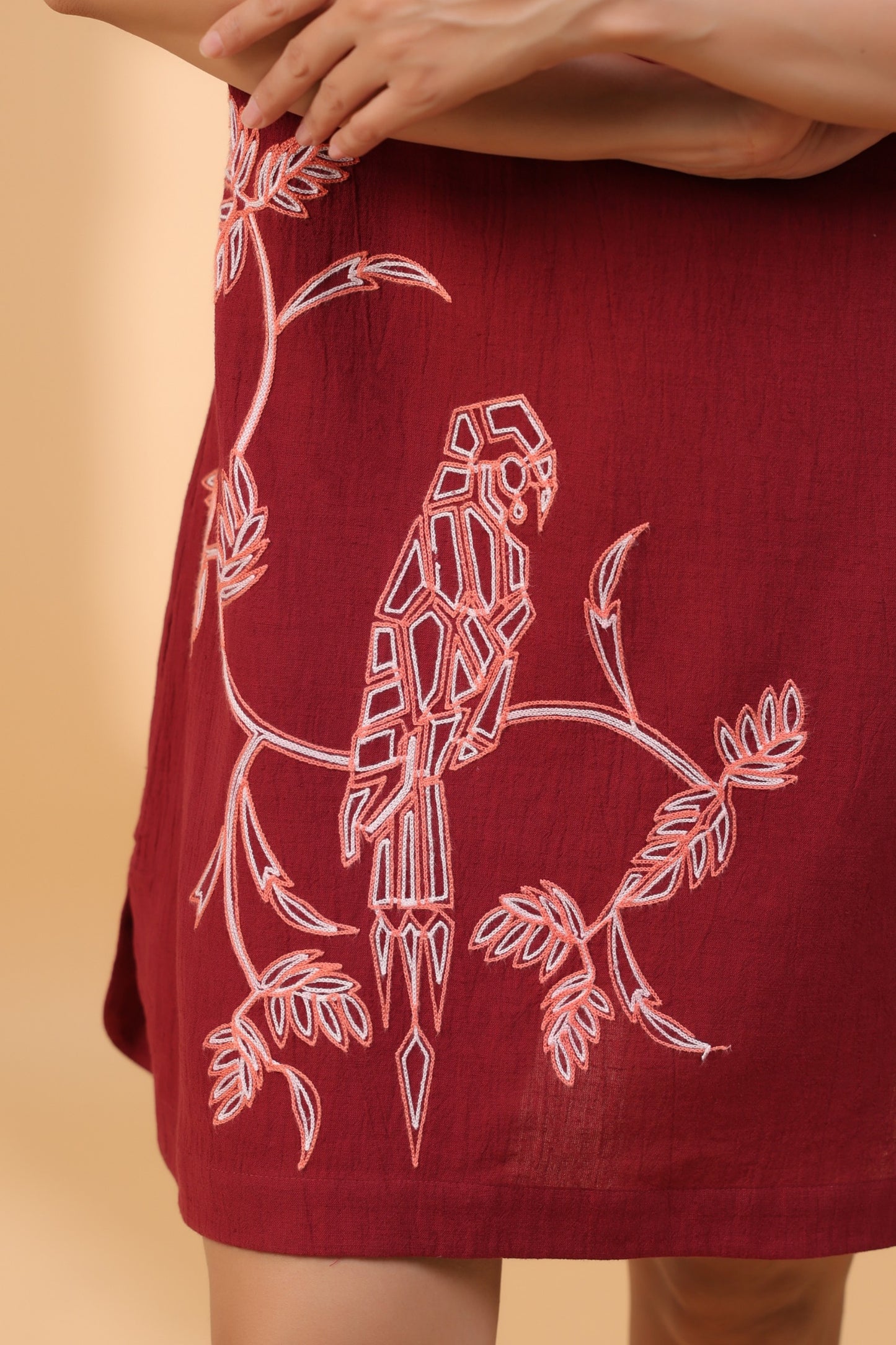 Maroon Parrot Embroidered Short Tunic