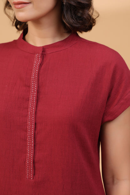 Maroon Parrot Embroidered Short Tunic
